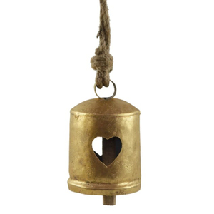 Campanas rústicas artesanales de Navidad con acabado de latón vintage, campanas de hierro con cuerda de yute para decoración de pared en casa o granja. - Product Image 3