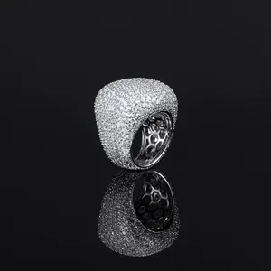 Anillo de Cóctel de Lujo con Moissanita, Plata 925, Engaste Pavé de Oro Sólido, Corte Brillante Redondo, Diseño Geométrico, Unisex - Product Image 1