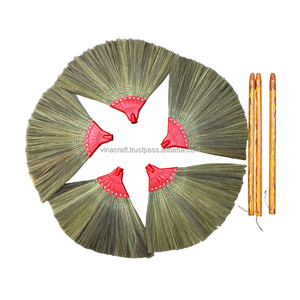 Tête de balai en herbe faite à la main, poils doux moyens, durables, légers, écologiques, style basique, manche en bambou, pour usage extérieur - Product Image 3