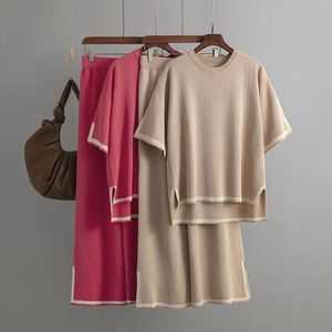 Casual Fitting Knit Women Sweater Suit Set Lightweight Knitted Pleated 100% Cotton Long Sleeve Crew Neck Pullover - Product Image 3