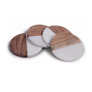 Cut Strip Marble & Wood Coaster Set of 4 Coaster for Coffee Drink Tea <b>Dining</b> <b>Table</b> Modern <b>Round</b> Coaster for Home Decoration - Product Image 2