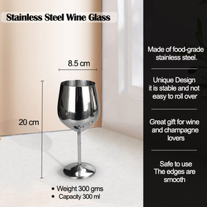SKI SKI-2525 Shatterproof Stainless Steel Red <b>Wine</b> <b>Goblet</b> Cup Mirror Finished Classic Style 300ml Cocktails Banquets Parties - Product Image 4