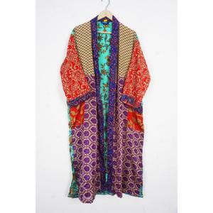 Designer Floral Print Vintage Silk Sari Kimono Robe Casual Summer Intimates Beach Nightgown Floor-Length Kimono Robe - Product Image 2