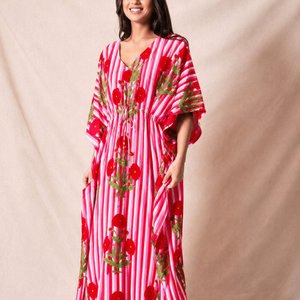 Wholesale Sustainable Hand Block Printed Cotton <b>Kaftan</b> <b>Beach</b> & Party Summer Girls Night Maxi Dress - Product Image 1