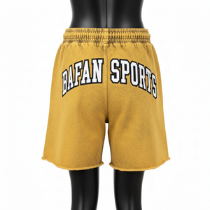 Shorts de mujer en algodón y poliéster con lavado ácido, 320 GSM, color marrón y negro, con logo personalizado por transferencia térmica. - Product Image 5