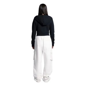 White <b>Cropped</b> <b>Zip</b> <b>Up</b> Drawstring Hoodie for Women Casual Long Sleeve Fleece Hooded Sweatshirt Custom OEM ODM Streetwear Jacket - Product Image 2
