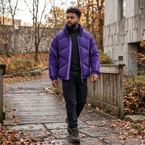<b>Men's</b> <b>Purple</b> Color Puffer Jacket Winter Coat Stand Collar Zip Up Outdoor Streetwear Custom Private Label OEM ODM - Product Image 4