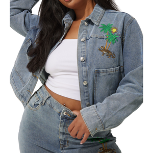 Chaqueta Vaquera de Talla Grande para Mujer, Tela al por Mayor Personalizable, Muestra Gratuita, la Mejor Calidad - Product Image 3