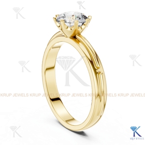 Anillo de compromiso solitario con diamante cultivado en laboratorio, corte redondo, E VVS2, certificado IGI, en oro macizo con engaste de corona, estilo filigrana vintage. - Product Image 2