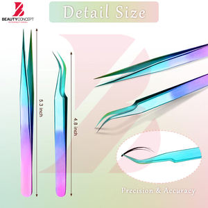 Vente en gros de pinces à cils arc-en-ciel personnalisées avec logo, 6 pièces, kit de cils de précision en acier inoxydable professionnel, outils de maquillage multicolores - Product Image 3