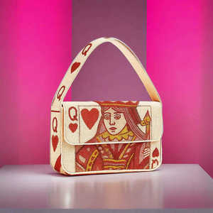 Handmade <b>Queen</b> Of Hearts Embroidered Canvas Purse Bag Handbag Rectangular Shape <b>Art</b> Collectible Craft - Product Image 1