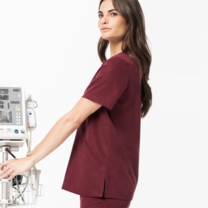 Wholesale High Quality Women Medical <b>Scrub</b> Uniform V-neck Short Sleeve Nurse Hospital Workwear Elastic Soft Surgical <b>Scrub</b> <b>Set</b> - Product Image 4