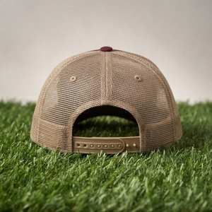 Casquette de baseball pour homme, beige bordeaux, style trucker, dos en mesh, fermeture snapback, logo personnalisé, ajustable - Product Image 6