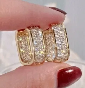 Pendientes de Aro de Diamantes Vintage Chapados en Oro de 14K de Lujo para Mujer, Uso Diario, Corte Brillante, Color D, Piedra Natural, Boda - Product Image 2