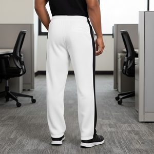 Men's White Sweatpants With Black Side Stripe Elastic Waist Loose Fit Casual Joggers Plus Size Heat Printing Right Leg Logo - Product Image 2