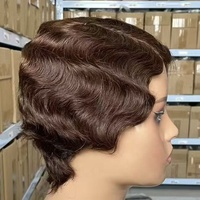 Perruque courte en cheveux humains vierges 100% 12A, coupe pixie, perruques courtes en cheveux humains, fabrication mécanique, vague courte, perruques pas chères pour femmes