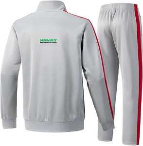 Custom Side Striped Stand Collar Zip Up <b>Tracksuit</b> Men Grey Red Sports Jacket And Trousers Polyester Jogging Set - Product Image 5