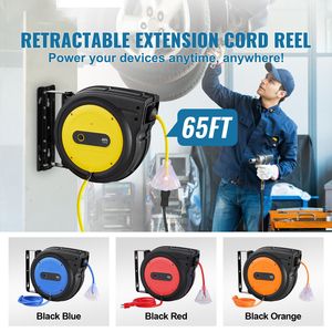 Avvolgicavo Retrattile Rinforzato da 65 FT (19,8 m) 12AWG/3C SJTOW con Illuminazione, Presa Tripla da 15 Amp, Cavo da 1,5 m, Connettore CEE Maschio - Product Image 2
