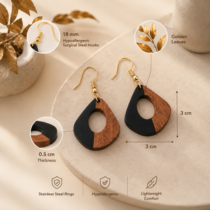 Pendientes de Lágrima de Resina y Madera Hechos a Mano, Diseño de Hoja Dorada, Acero Inoxidable Hipoalergénico, Ganchos de 18mm, para Fiestas Cristianas - Product Image 3