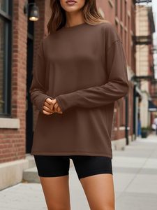 Camiseta de Manga Larga con Cuello Redondo para Mujer, Corte Ajustado Informal, Top de Manga Larga, Bordado Personalizado, Impresión, Fábrica de Ropa OEM ODM - Product Image 3