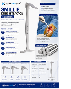 Retractor de Rodilla SMILLIE de 5.5 pulgadas (14 cm) con Hoja Recta, Curva y Inversa, Juego de Instrumentos Manuales Zetomed Pro - Product Image 5