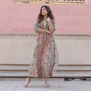 Indien main bloc imprimé coton robe nouvelle tendance Midi longueur décontracté été porter à la main cadeau d'anniversaire caractéristique durable - Product Image 1