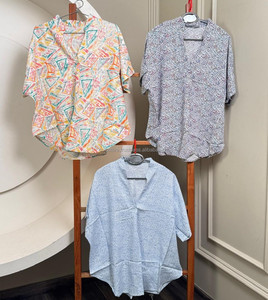 Nueva Camisa de algodón con estampado abstracto colorido para mujer, blusa holgada de manga corta con cuello, elegante, cómoda y de verano - Product Image 6