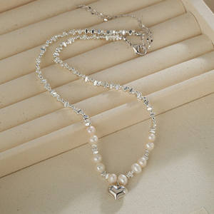 Collier pendentif haut de gamme pour femme, en argent vieilli, avec perle d'eau douce, design original, chaîne de clavicule, collier pendentif tendance - Product Image 2