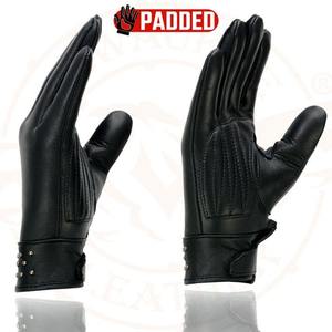 Gants en cuir rembourrés de qualité supérieure, cloutés, élégants, noirs, pour moto et conduite en hiver, en cuir véritable, protection contre le froid - Product Image 3