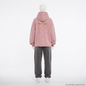 Ensemble survêtement streetwear rose personnalisé pour femme avec strass, en molleton de coton, coupe oversize, vente en gros OEM - Product Image 3