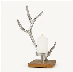 Luxury Handmade Aluminum Antler Pillar Candle Holder Set With Mango Wood Base Modern Rustic <b>Silver</b> Metal <b>Candlestick</b> Stand - Product Image 2