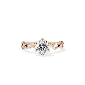 Anillo de compromiso de oro de 14k para mujer con diamante de corte brillante redondo y engaste de púas estilo floral - Product Image 1