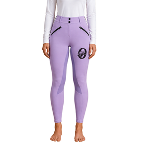 Leggings d'équitation pour femmes, couleur lavande, taille haute, pantalons d'équitation extensibles avec grip en silicone pour l'entraînement professionnel - Product Image 1