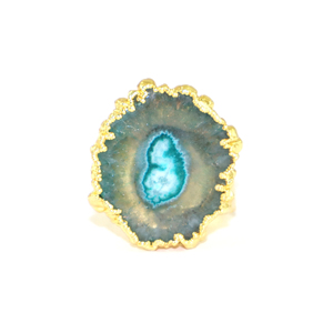 Royal Design Natural Green Solar Quartz Stone 22k Gold Plated Crocodile Texture Big Band Adjustable Ring In Brass Metal Jewelry - Product Image 1