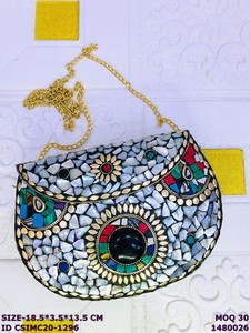 Sac à main en mosaïque métallique artisanal Craftstages International, chaîne dorée tendance, multifonction, doublure en satin 1-1,9L, pour soirée - Product Image 3
