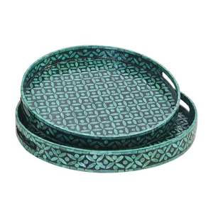 Plateaux décoratifs en nacre avec incrustations de coquillages naturels pour un style moderne, classique et traditionnel. - Product Image 1