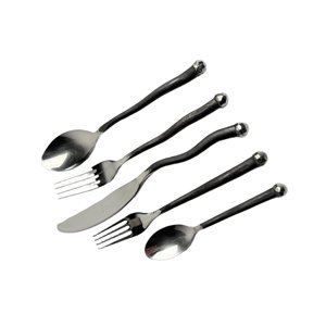 Ensemble de couverts en acier inoxydable noir 5 pièces avec manche martelé diamanté, couteau, fourchette et cuillère pour la maison, l'hôtel et la restauration - Product Image 3