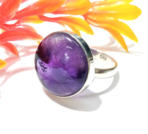 Natural Amethyst <b>Ring</b> 925 Sterling <b>Silver</b> Handmade Round Cabochon Gemstone <b>Ring</b> <b>Adjustable</b> Statement <b>Ring</b> for Women - Product Image 4