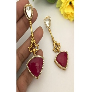 Elegantes Pendientes de Moissanita con Baño de Oro y Latón de Primera Calidad, Estilo Kundan, para Mujer, Colección para Bodas y Fiestas - Product Image 2