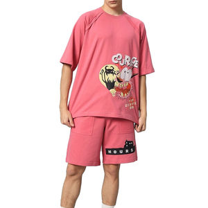 Ensemble t-shirt et short homme, style décontracté, épaules tombantes, avec poche, été, deux pièces, coton respirant. - Product Image 1