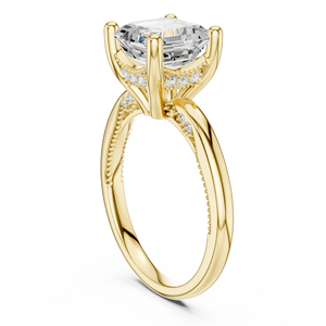 Anillo clásico de diamante solitario de talla Asscher con cuatro puntas, cultivado en laboratorio, en oro amarillo de 14k, hermosa joya para mujer para uso diario. - Product Image 4