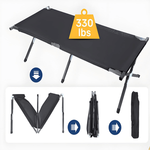 Lit de camping pliable noir militaire portable avec sac de transport - Product Image 4