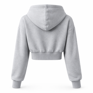 Hoodie court personnalisé 100 % coton pour femme, style streetwear décontracté, épaules tombantes, respirant, écologique, tricoté, prix abordable - Product Image 2