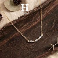 Collar de Oro de 18K con Diamantes Marquise y Redondos, Collar de Barra Alternante con Diamantes Cultivados en Laboratorio, Plata de Ley 925, Diseño Delicado en Forma de Arco
