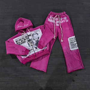 Conjunto de 2 Piezas de Chándal con Pedrería Personalizado, Sudadera con Capucha Extra Grande, Ropa Urbana - Product Image 1