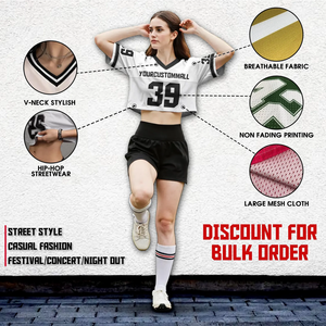 Camiseta de Fútbol Personalizable para Mujer, Estilo Crop Top, con Nombre del Equipo, Número y Logotipo (Frontal), Tela de Malla, Cuello en V, Mangas Cortas, Estilo Urbano - Product Image 6