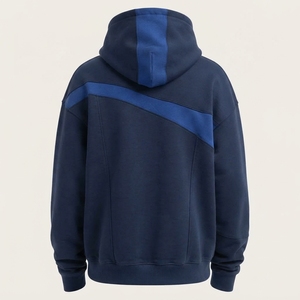 <b>Mens</b> <b>Navy</b> Blue Blue Stripe Hoodie Cotton <b>Fleece</b> Sweatshirt Custom Logo Streetwear Pullover Casual Winter Hooded Top - Product Image 3