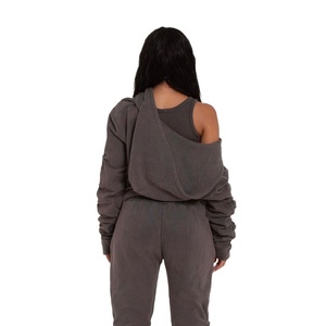 Acid Wash Sweat Suit Femmes Nouveau Design Vente en Gros 100% Coton Personnalisé Chemise de Survêtement avec Pantalon de Survêtement avec Logo Personnalisé - Product Image 2