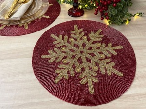 Handcrafted Cotton Beaded Round Wedding Table Placemat with Patriotic Americana Design and Christmas Bow Centerpiece - Product Image 5