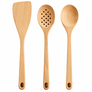 Ensemble de cuillères de cuisine vintage en bois naturel, ustensiles de cuisine antiadhésifs, spatule et cuillère ajourée en bois, prix de gros - Product Image 1